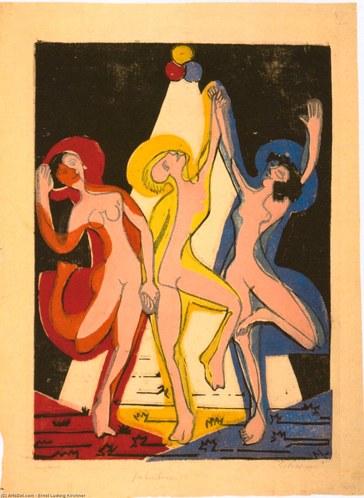 WikiOO.org - Encyclopedia of Fine Arts - Malba, Artwork Ernst Ludwig Kirchner - Colourful Dance