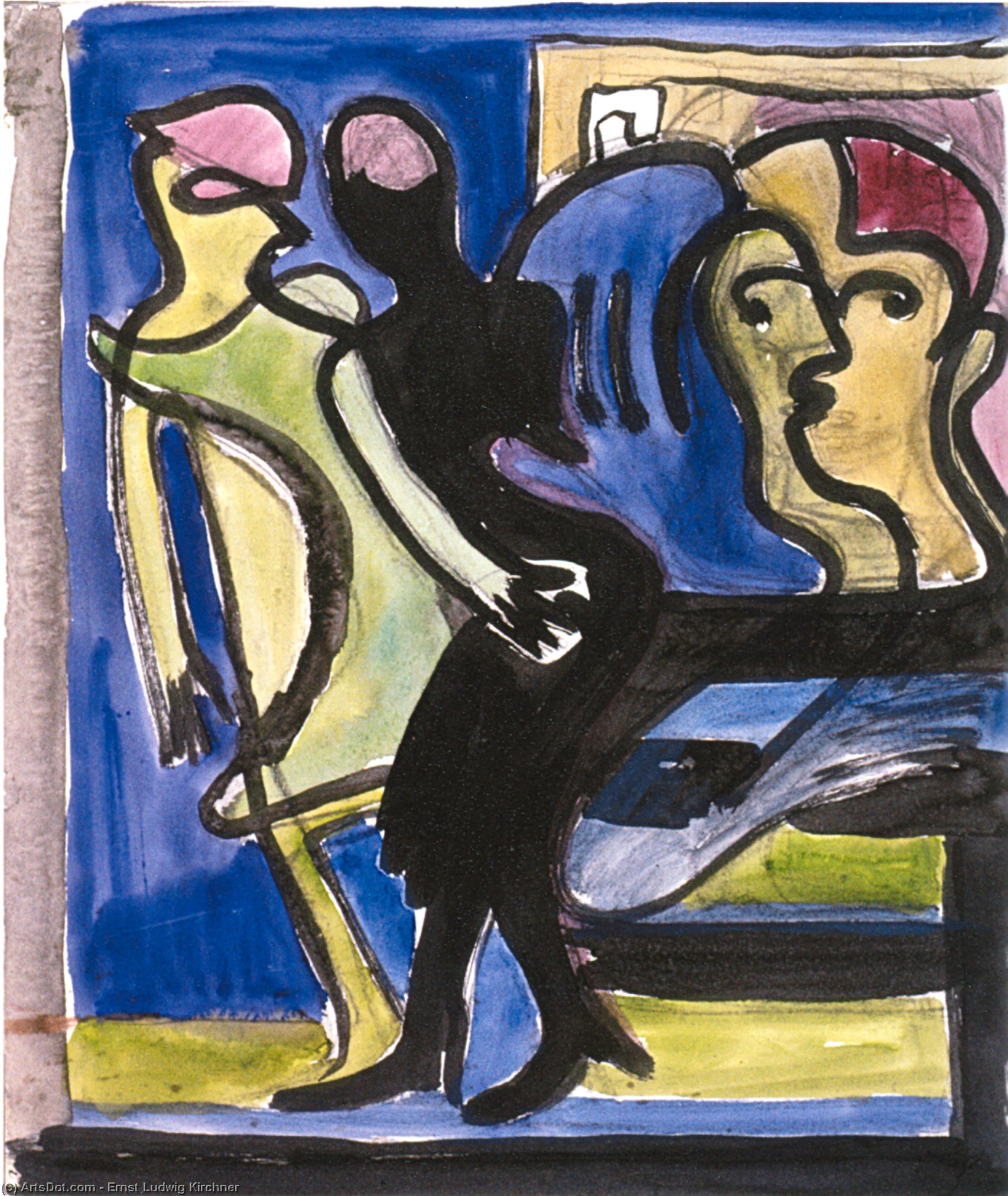 Wikoo.org - موسوعة الفنون الجميلة - اللوحة، العمل الفني Ernst Ludwig Kirchner - View into a Cafe