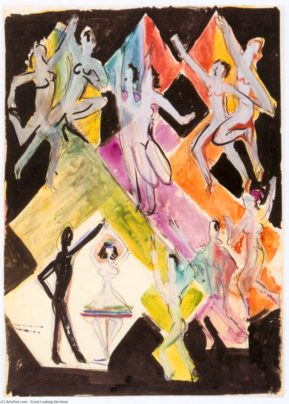 Wikioo.org - The Encyclopedia of Fine Arts - Painting, Artwork by Ernst Ludwig Kirchner - Design for the Wall Painting Colourful Dance