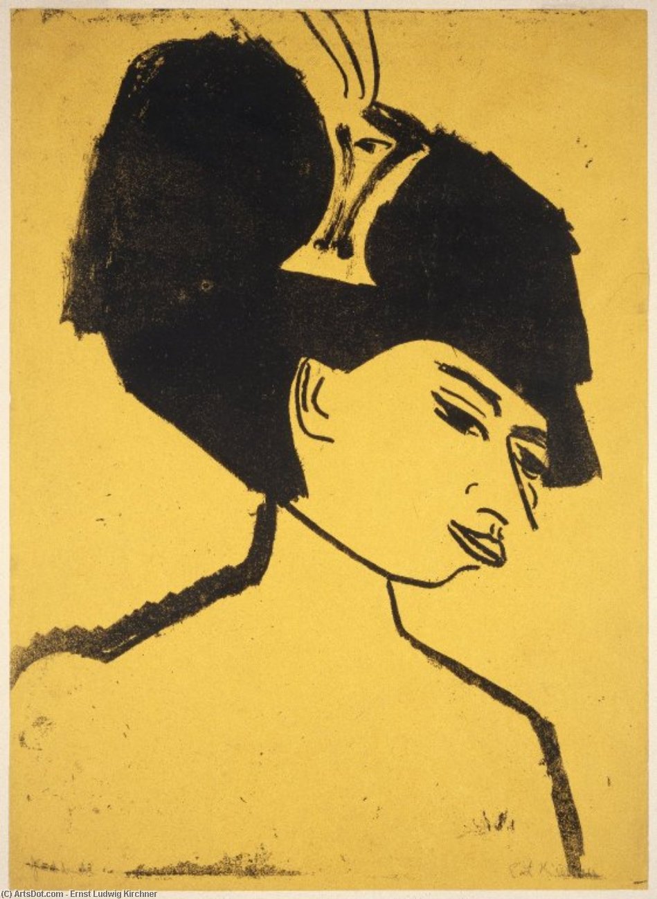 Wikioo.org - The Encyclopedia of Fine Arts - Painting, Artwork by Ernst Ludwig Kirchner - Milliner with Hat