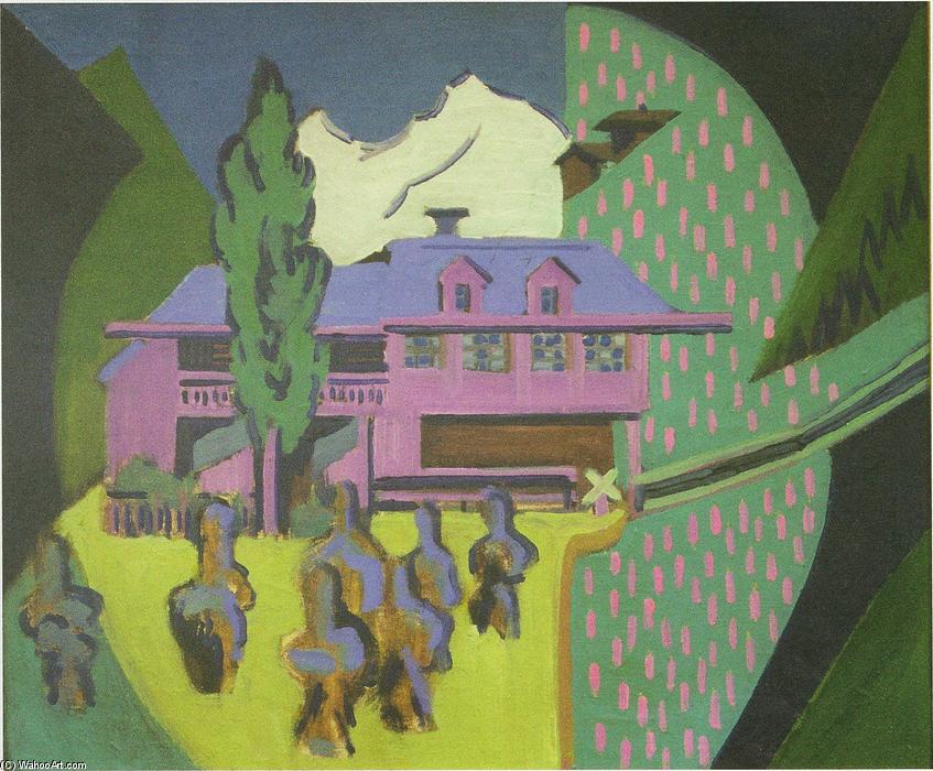 Wikioo.org – La Enciclopedia de las Bellas Artes - Pintura, Obras de arte de Ernst Ludwig Kirchner - Violett Casa enfrente de una montaña nevada
