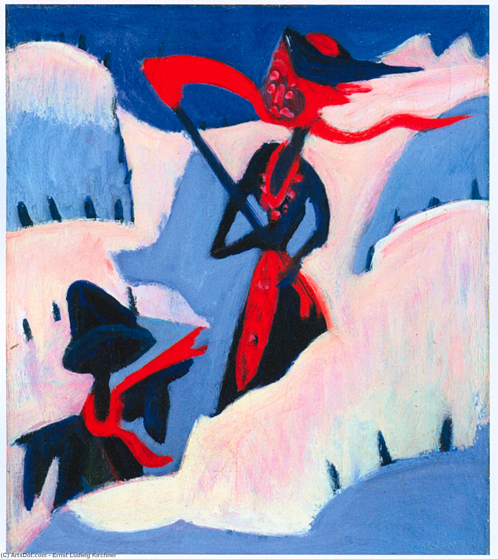 Wikioo.org – L'Encyclopédie des Beaux Arts - Peinture, Oeuvre de Ernst Ludwig Kirchner - Sorcière et Scarecrow dans la neige