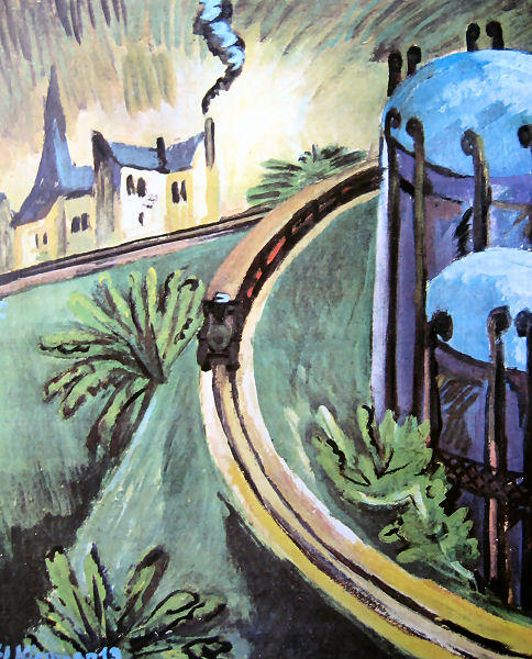 Wikioo.org - Die Enzyklopädie bildender Kunst - Malerei, Kunstwerk von Ernst Ludwig Kirchner - Gasometer in Vorortbahn