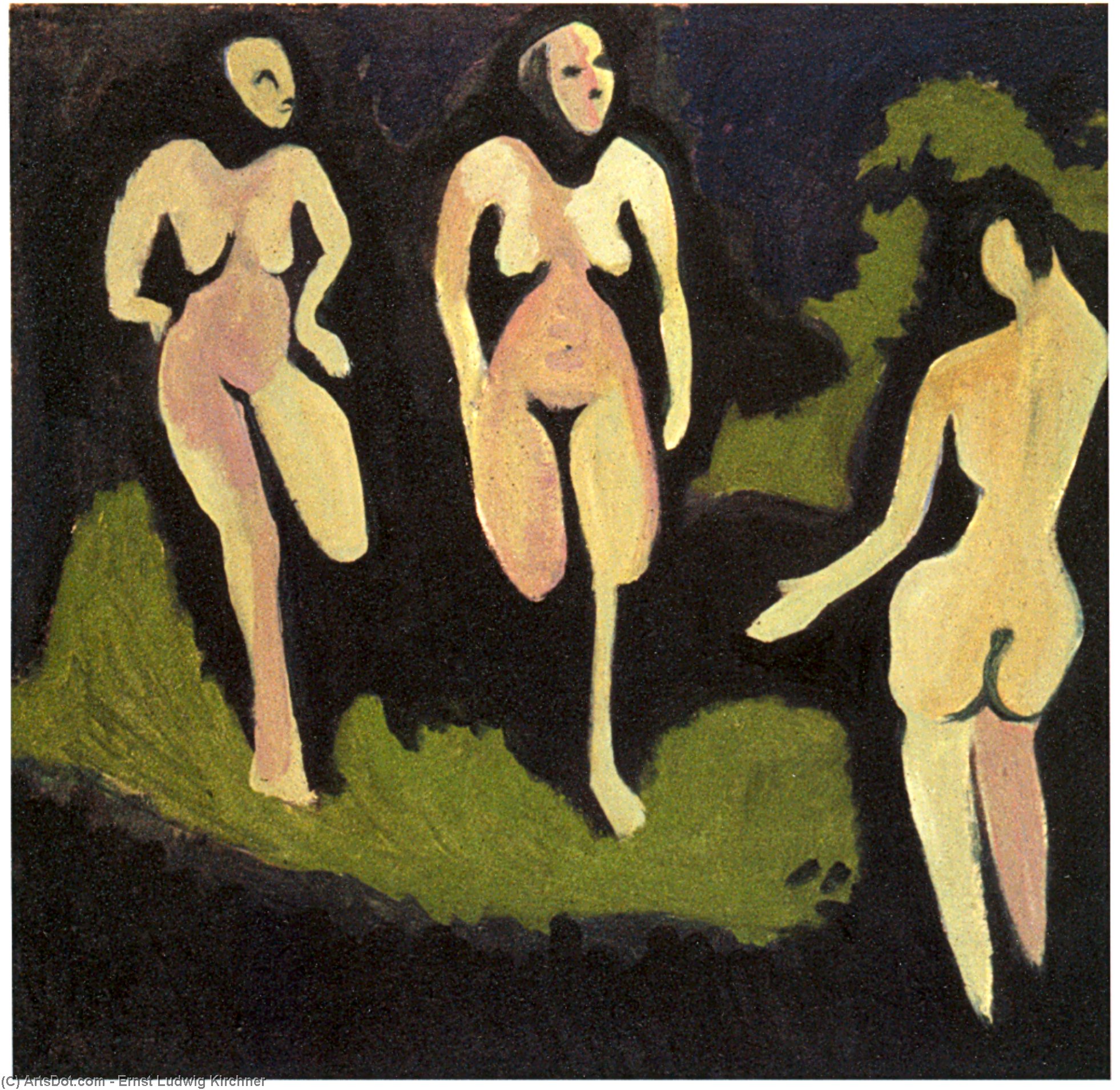 Wikioo.org - The Encyclopedia of Fine Arts - Painting, Artwork by Ernst Ludwig Kirchner - Nudes in a Meadow