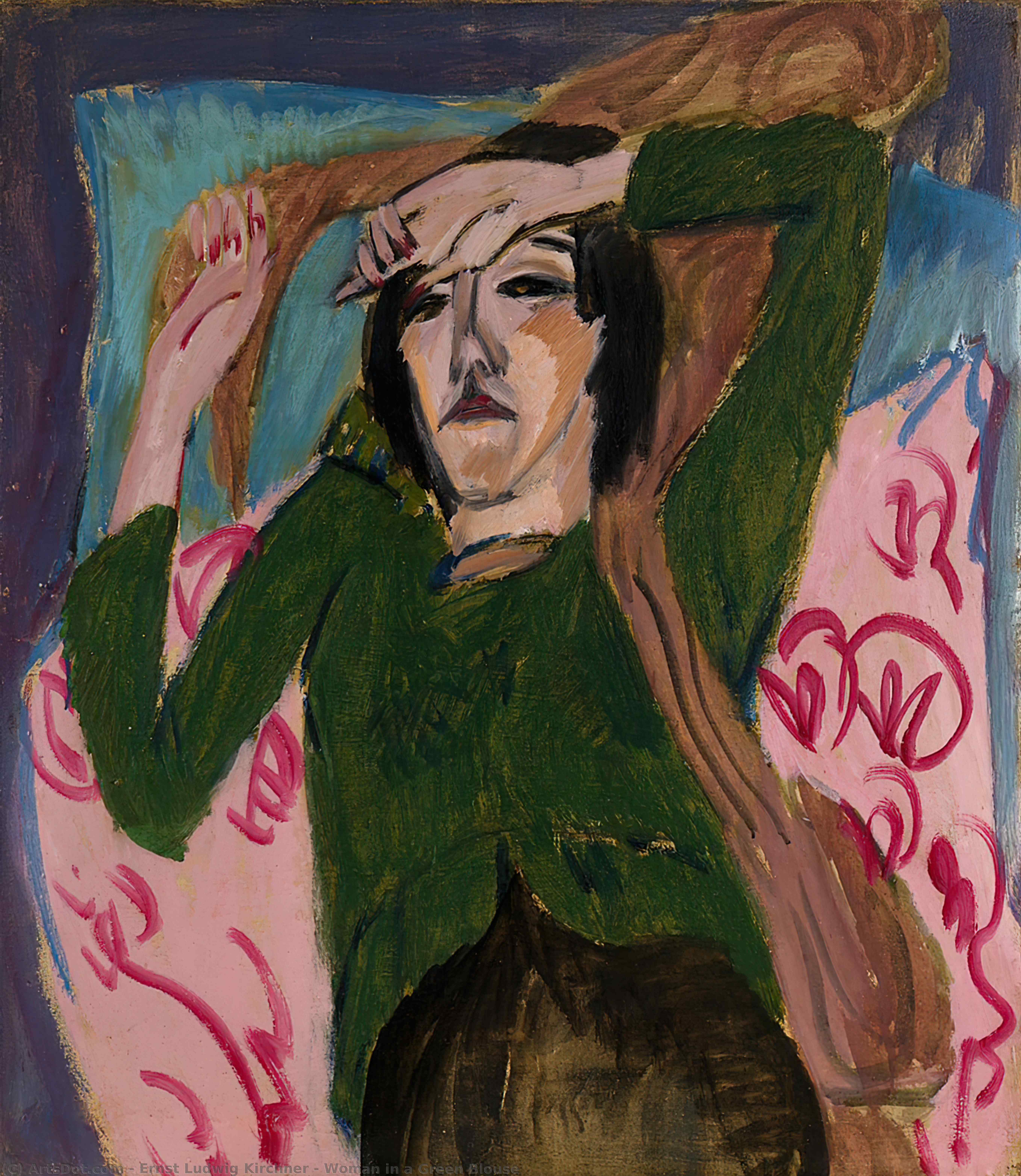 WikiOO.org – 美術百科全書 - 繪畫，作品 Ernst Ludwig Kirchner - 女人在 绿色  衬衫