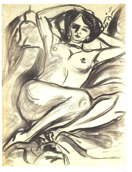 WikiOO.org - Encyclopedia of Fine Arts - Maleri, Artwork Ernst Ludwig Kirchner - Reclining Nude (Isabella)