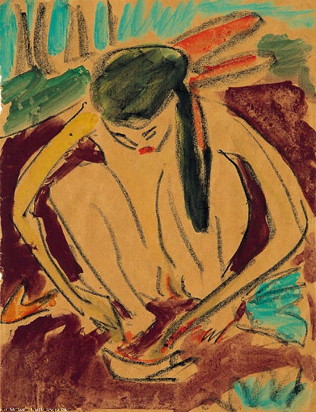 Wikioo.org - Die Enzyklopädie bildender Kunst - Malerei, Kunstwerk von Ernst Ludwig Kirchner - Hocken Mädchen