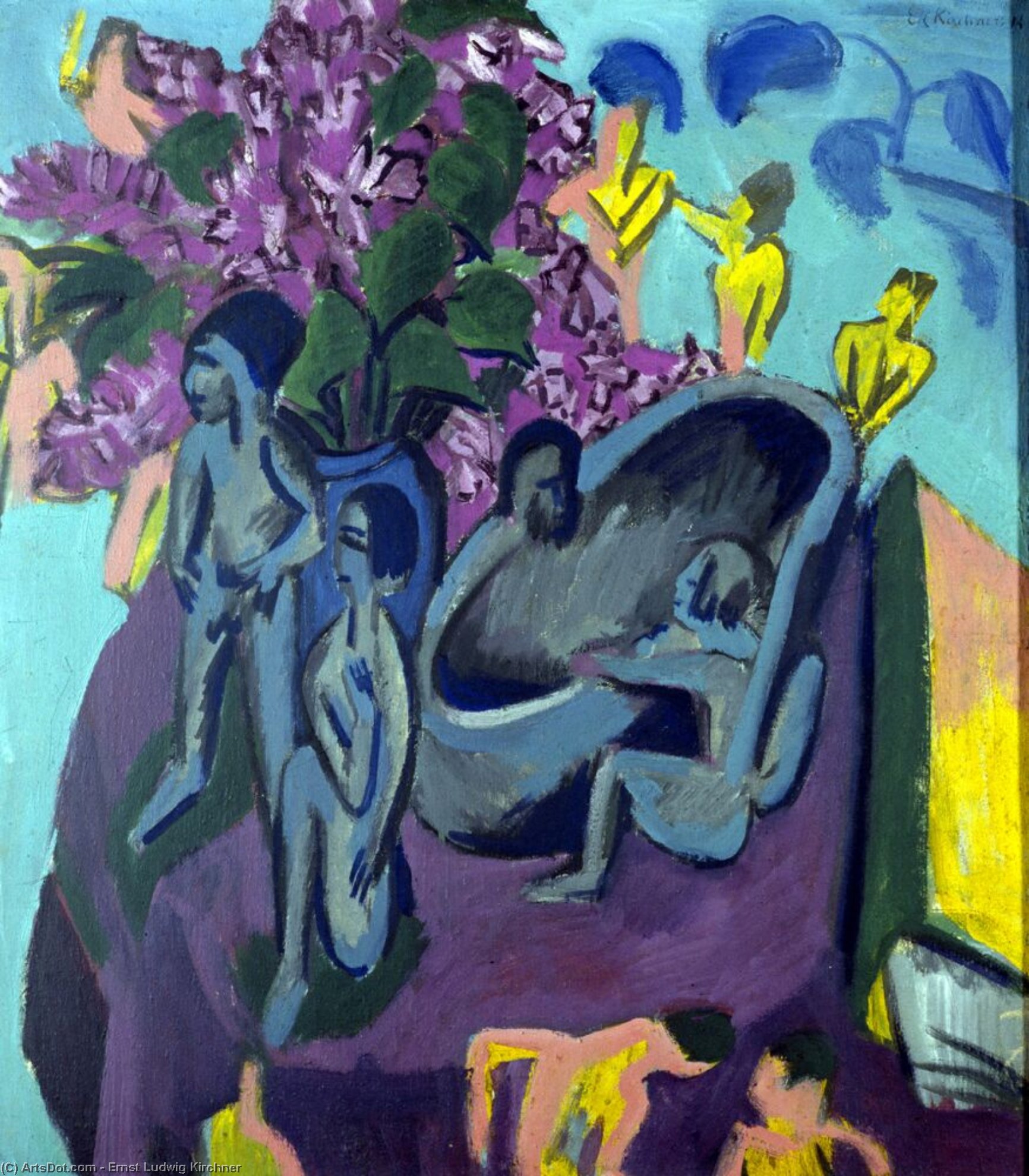 Wikioo.org - The Encyclopedia of Fine Arts - Painting, Artwork by Ernst Ludwig Kirchner - Still Life with Sculpture