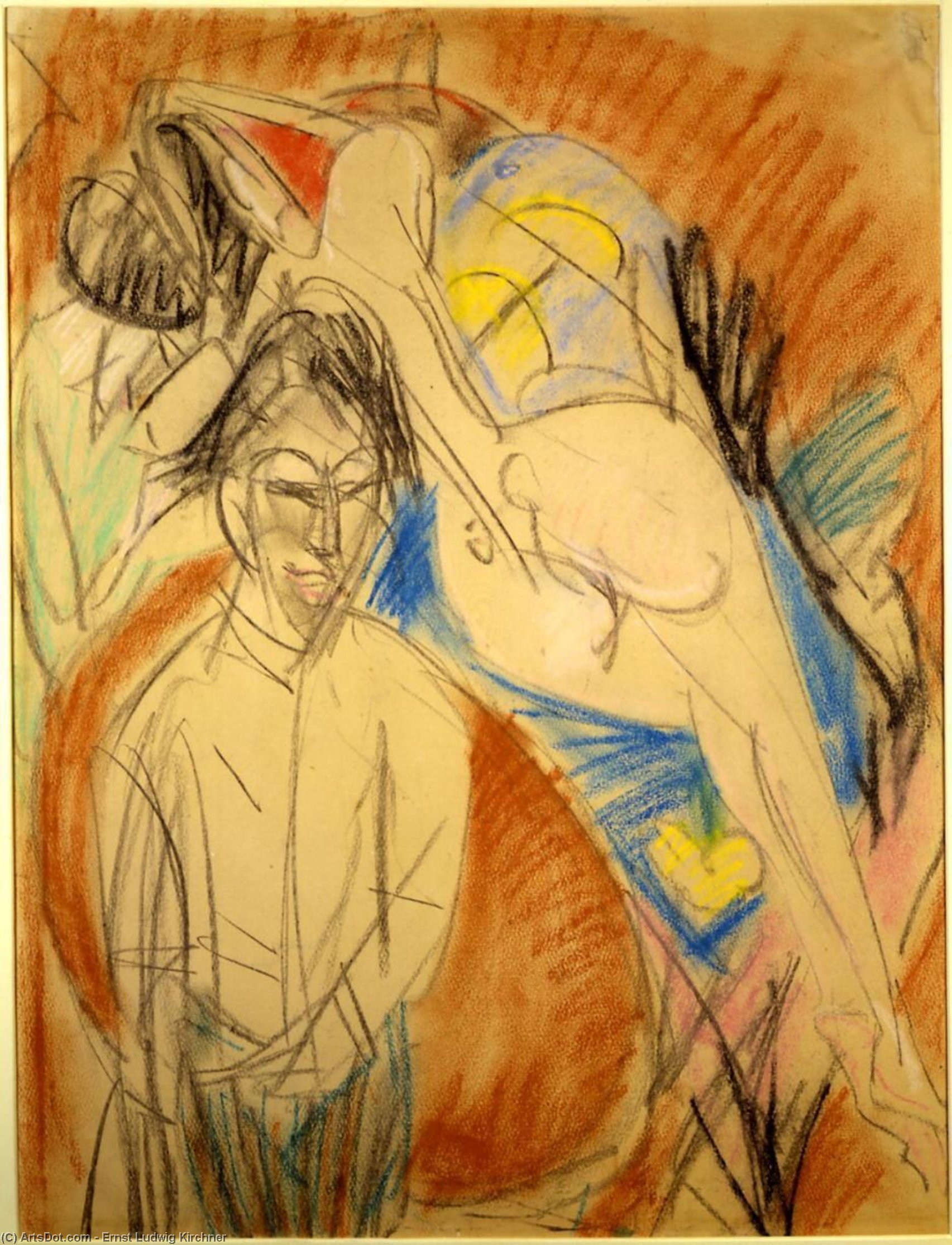 Wikioo.org - The Encyclopedia of Fine Arts - Painting, Artwork by Ernst Ludwig Kirchner - Man and Naked Woman