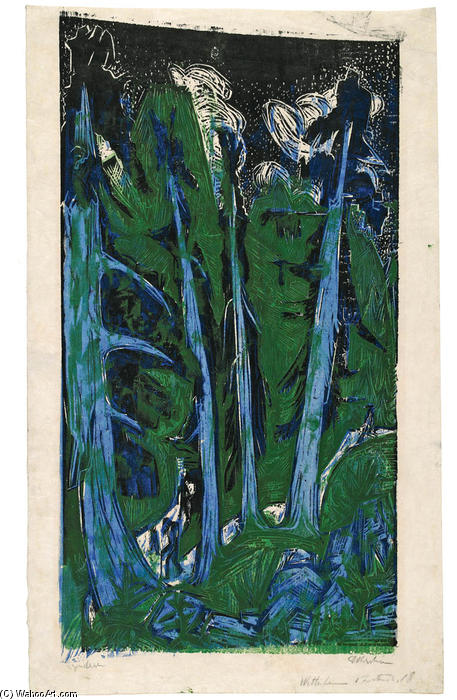 WikiOO.org - Encyclopedia of Fine Arts - Maľba, Artwork Ernst Ludwig Kirchner - Windswept Firs