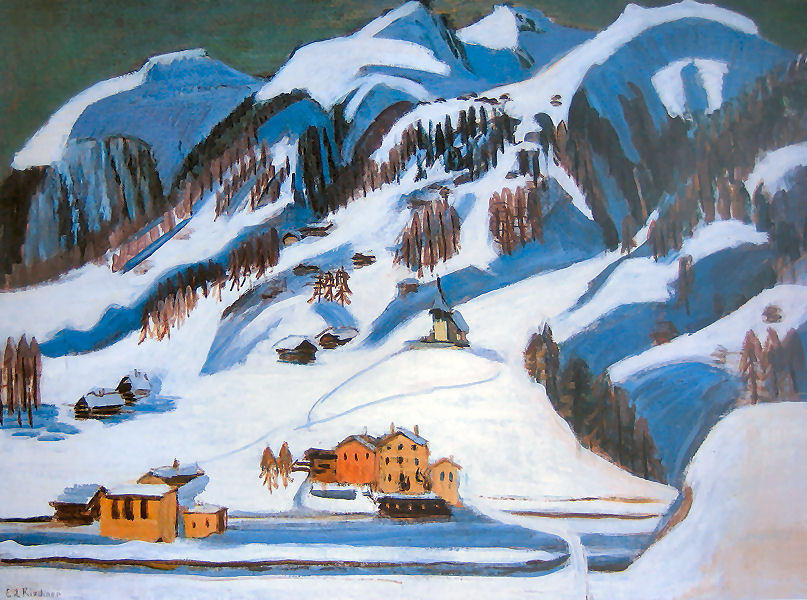 Wikioo.org - The Encyclopedia of Fine Arts - Painting, Artwork by Ernst Ludwig Kirchner - Mountains and Houses in the Snow