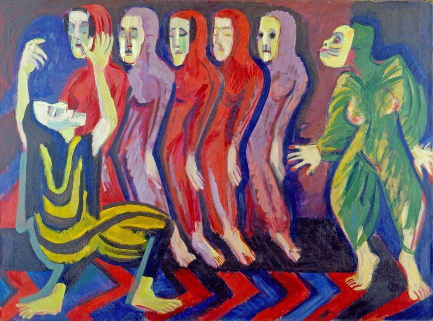 Wikioo.org - The Encyclopedia of Fine Arts - Painting, Artwork by Ernst Ludwig Kirchner - Mary Wigman's Dance of the Dead
