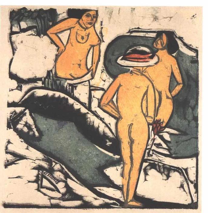 Wikioo.org - The Encyclopedia of Fine Arts - Painting, Artwork by Ernst Ludwig Kirchner - Bathing Women between White Rocks