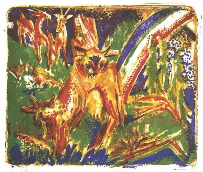 Wikioo.org - The Encyclopedia of Fine Arts - Painting, Artwork by Ernst Ludwig Kirchner - Cattles under a Rainbow