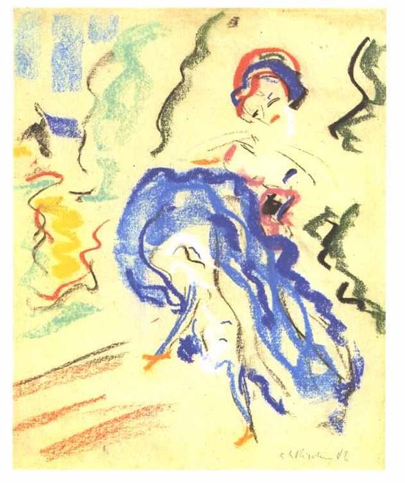 Wikioo.org - The Encyclopedia of Fine Arts - Painting, Artwork by Ernst Ludwig Kirchner - Dancer in a Blue Skirt