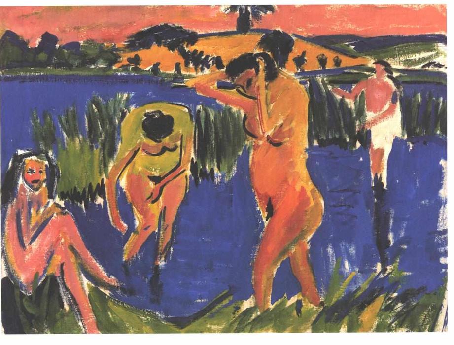 Wikioo.org – L'Encyclopédie des Beaux Arts - Peinture, Oeuvre de Ernst Ludwig Kirchner - Quatre Baigneuses
