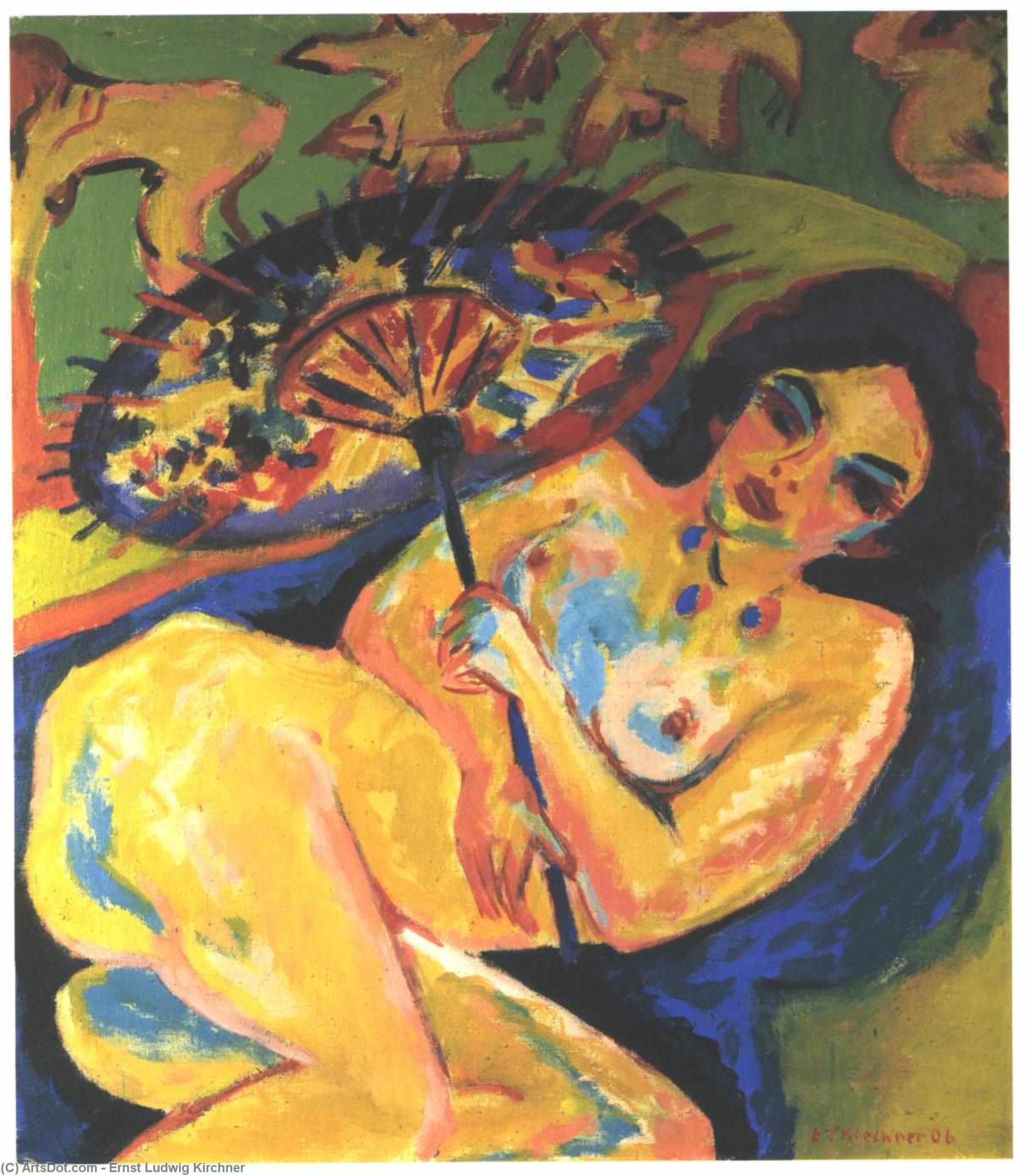 WikiOO.org - Encyclopedia of Fine Arts - Maleri, Artwork Ernst Ludwig Kirchner - Japanese Parasol