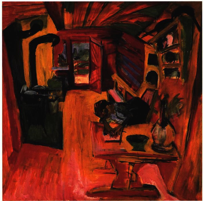 Wikioo.org - The Encyclopedia of Fine Arts - Painting, Artwork by Ernst Ludwig Kirchner - Kitchen in an Alpine Hut