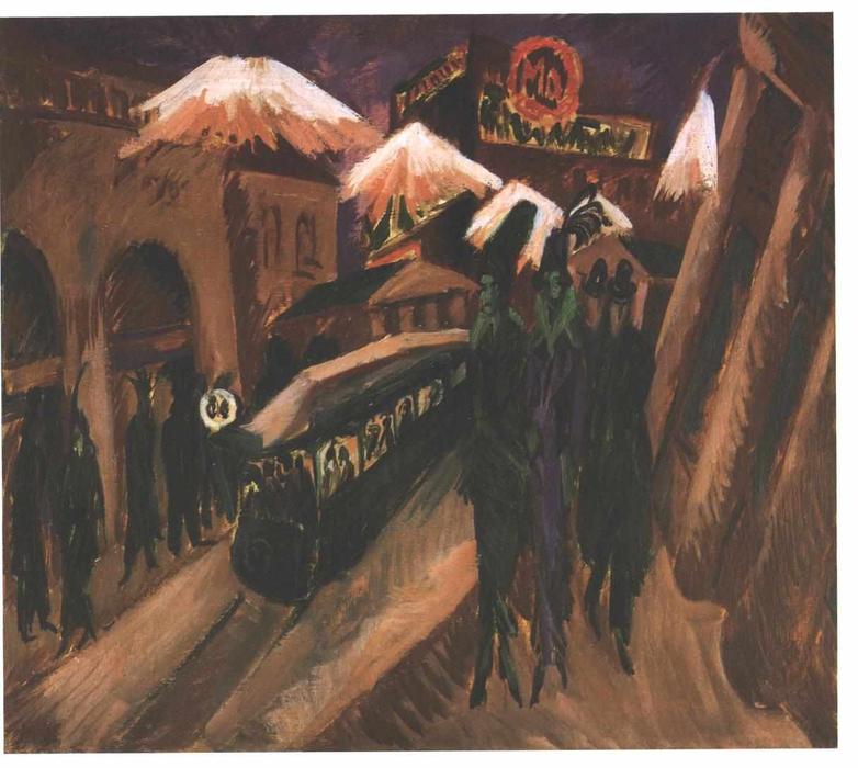 Wikioo.org – La Enciclopedia de las Bellas Artes - Pintura, Obras de arte de Ernst Ludwig Kirchner - Leipziger Strasse con el tren elétrica