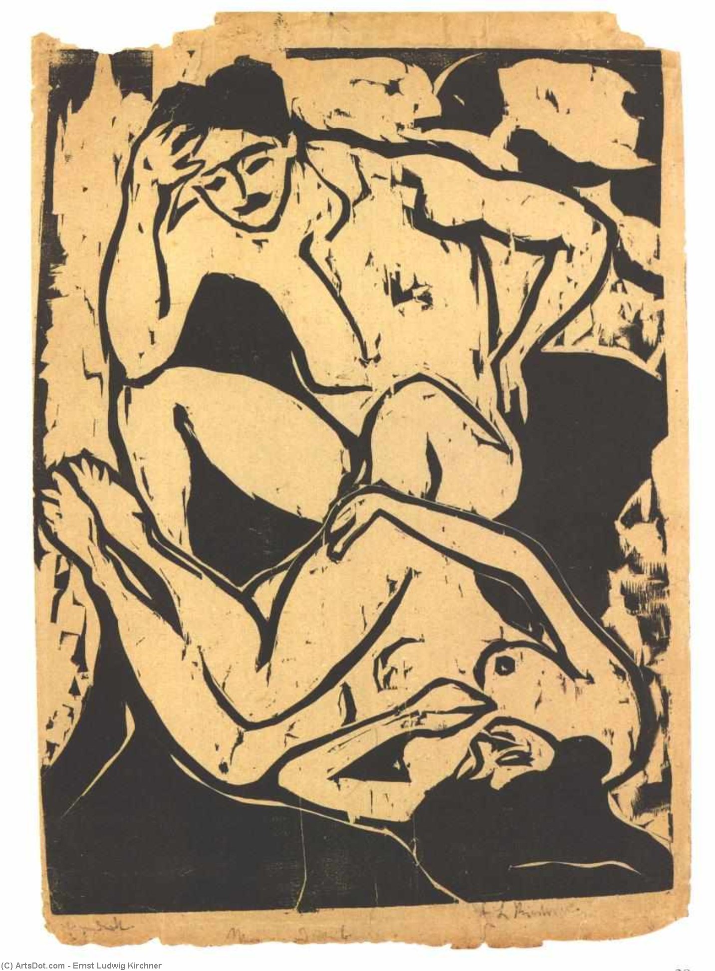 WikiOO.org - Encyclopedia of Fine Arts - Festés, Grafika Ernst Ludwig Kirchner - Nacked Couple on a Couch