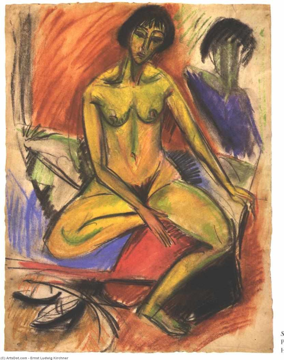 WikiOO.org - 百科事典 - 絵画、アートワーク Ernst Ludwig Kirchner - 座っている 女性 裸体