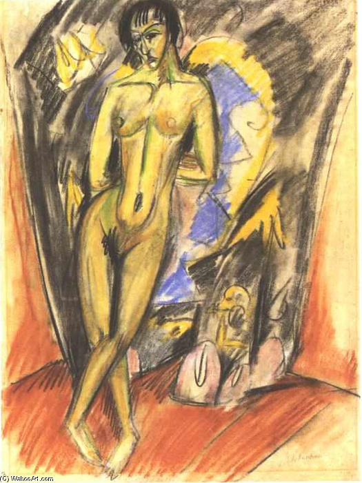 Wikioo.org - The Encyclopedia of Fine Arts - Painting, Artwork by Ernst Ludwig Kirchner - Standing Female Nude in Frot of a Tent