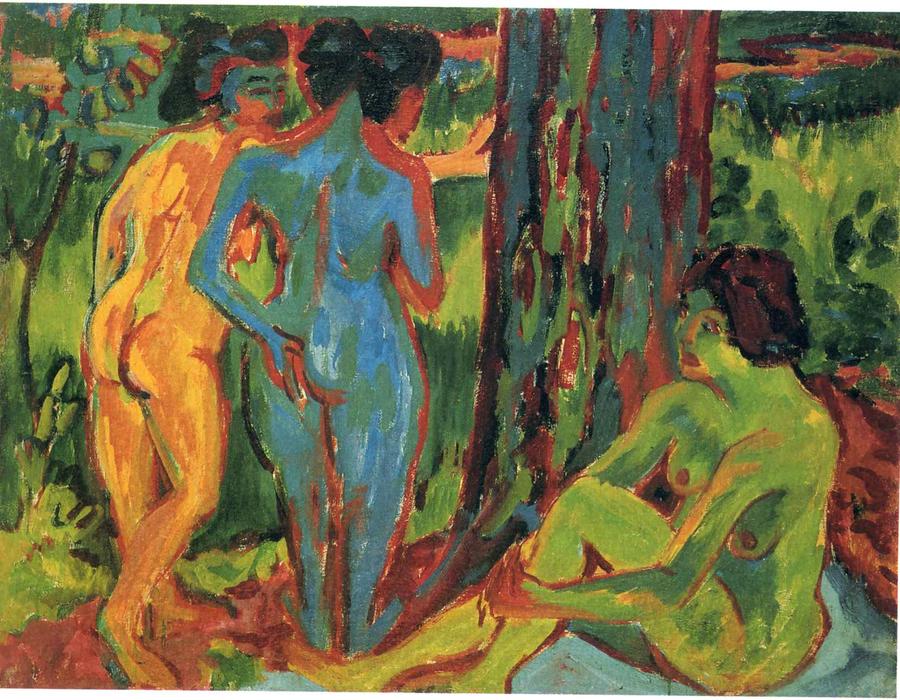 WikiOO.org - Encyclopedia of Fine Arts - Maľba, Artwork Ernst Ludwig Kirchner - Three Nudes