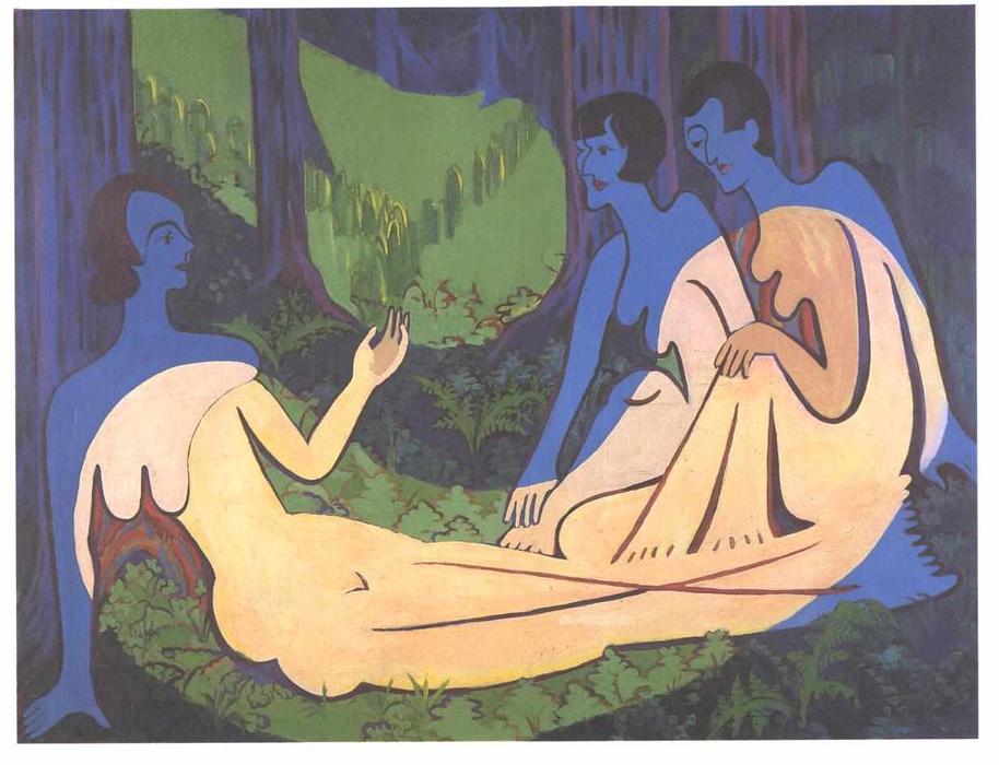 Wikioo.org - The Encyclopedia of Fine Arts - Painting, Artwork by Ernst Ludwig Kirchner - Three Nudes in the Forest