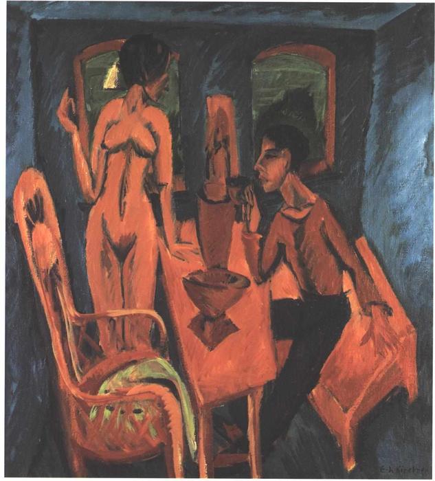 Wikioo.org - The Encyclopedia of Fine Arts - Painting, Artwork by Ernst Ludwig Kirchner - Tower Room. Selfportrait with Erna