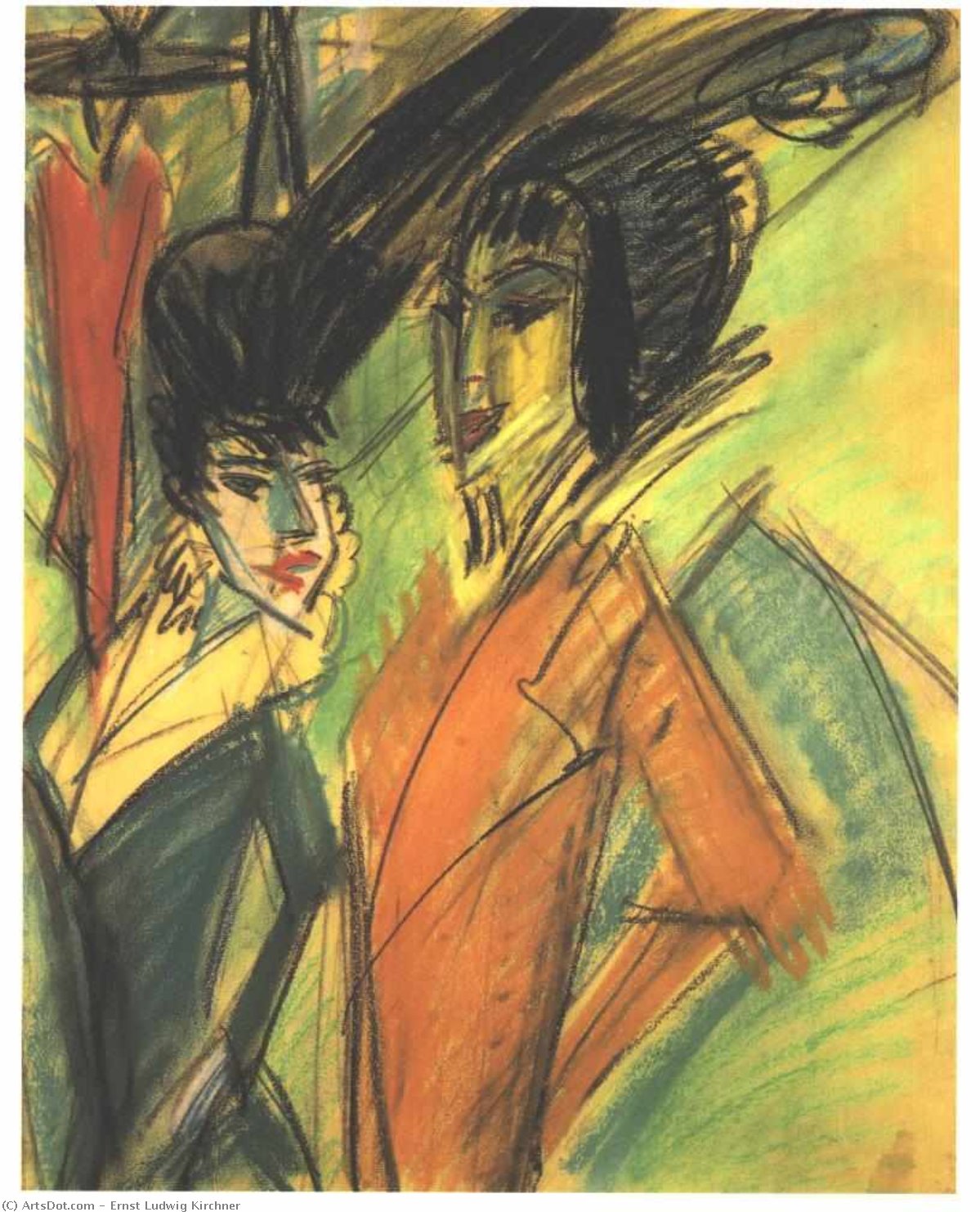 WikiOO.org - Encyclopedia of Fine Arts - Maleri, Artwork Ernst Ludwig Kirchner - Two Cocottes