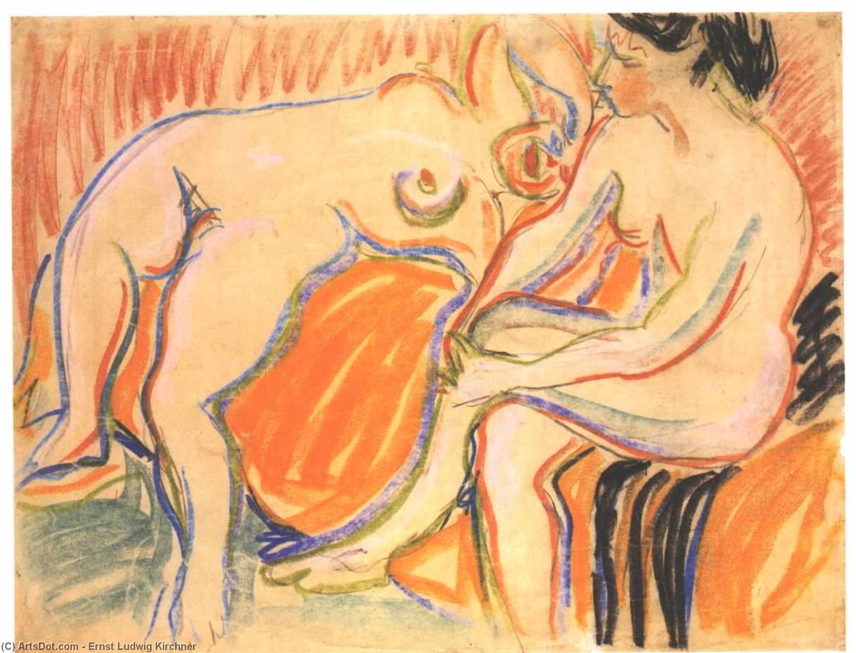 WikiOO.org - Encyclopedia of Fine Arts - Maleri, Artwork Ernst Ludwig Kirchner - Two Female Nudes