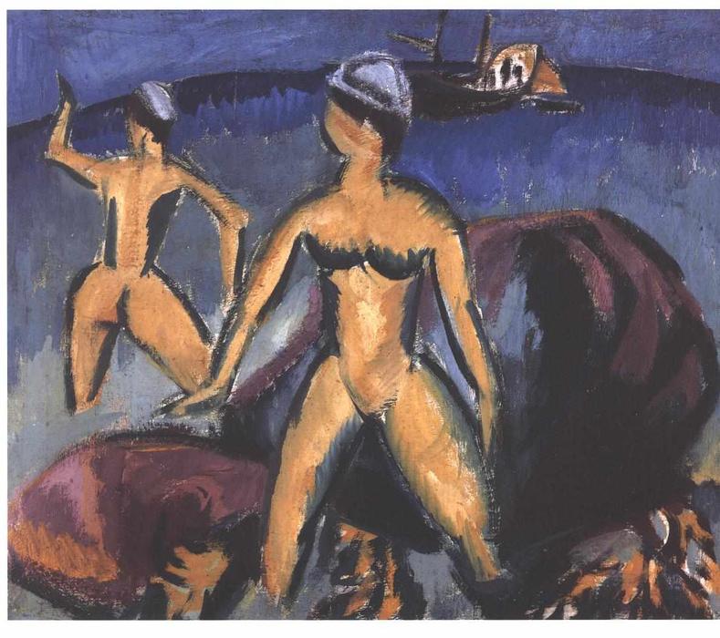 Wikioo.org - The Encyclopedia of Fine Arts - Painting, Artwork by Ernst Ludwig Kirchner - Two Women at the Sea