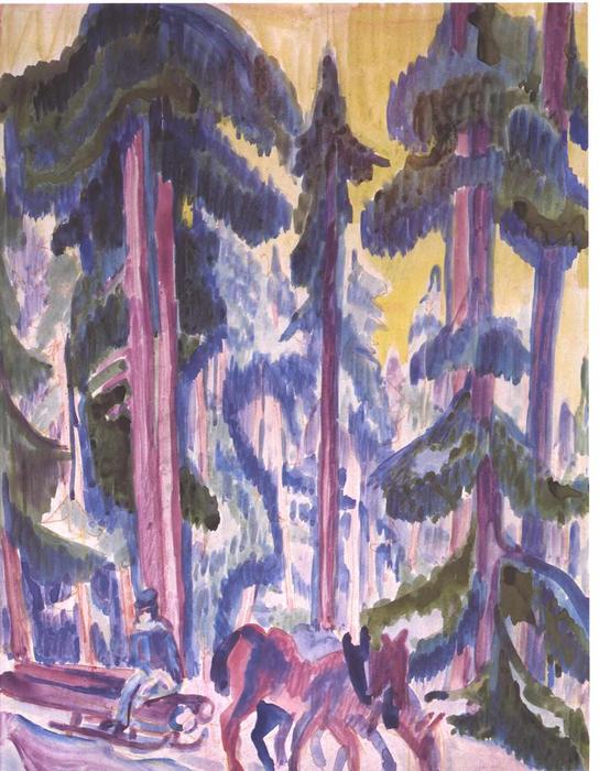 Wikioo.org - The Encyclopedia of Fine Arts - Painting, Artwork by Ernst Ludwig Kirchner - Wod Cart in Forest