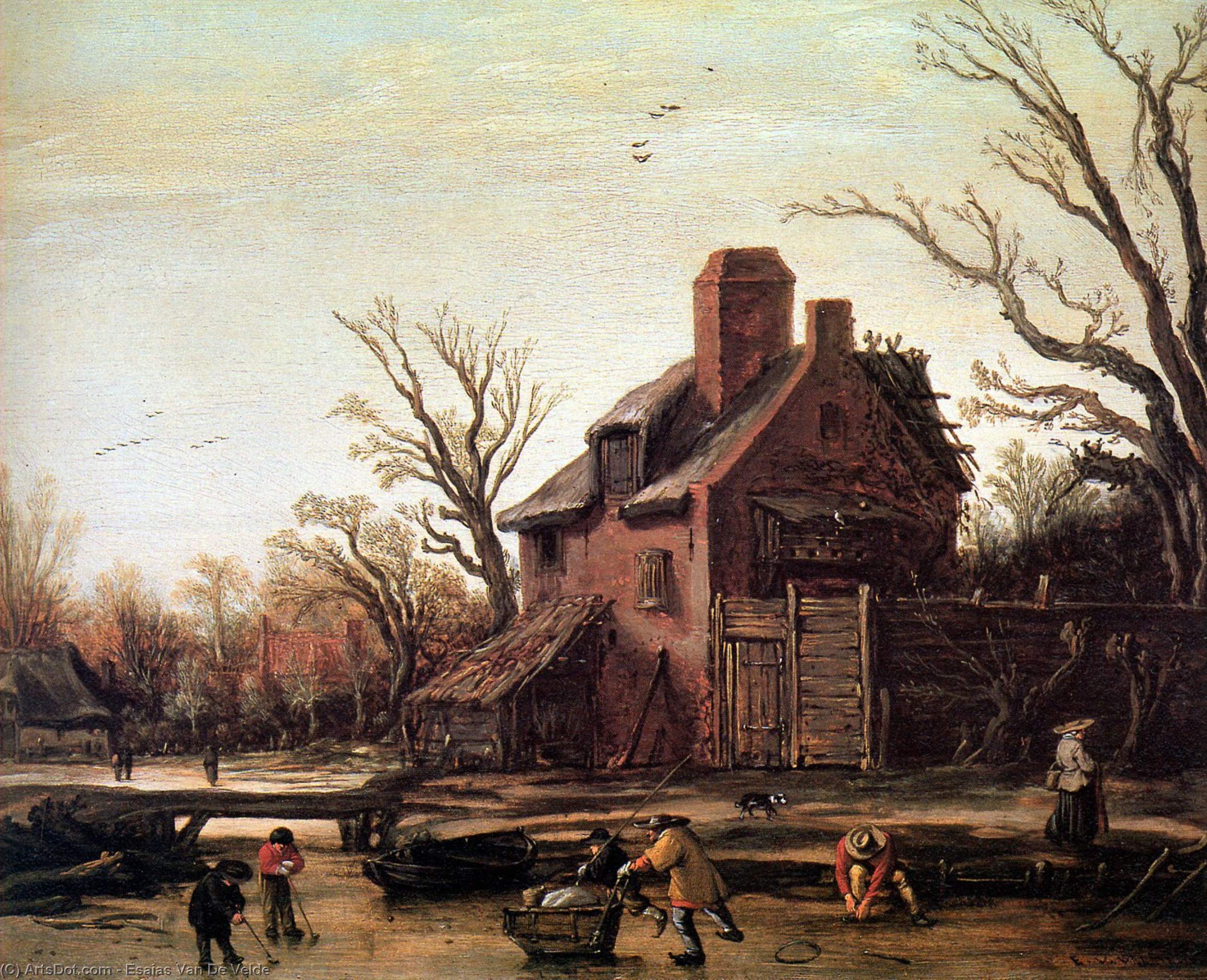 Wikioo.org – L'Enciclopedia delle Belle Arti - Pittura, Opere di Esaias Van De Velde - Paesaggio invernale con casa colonica