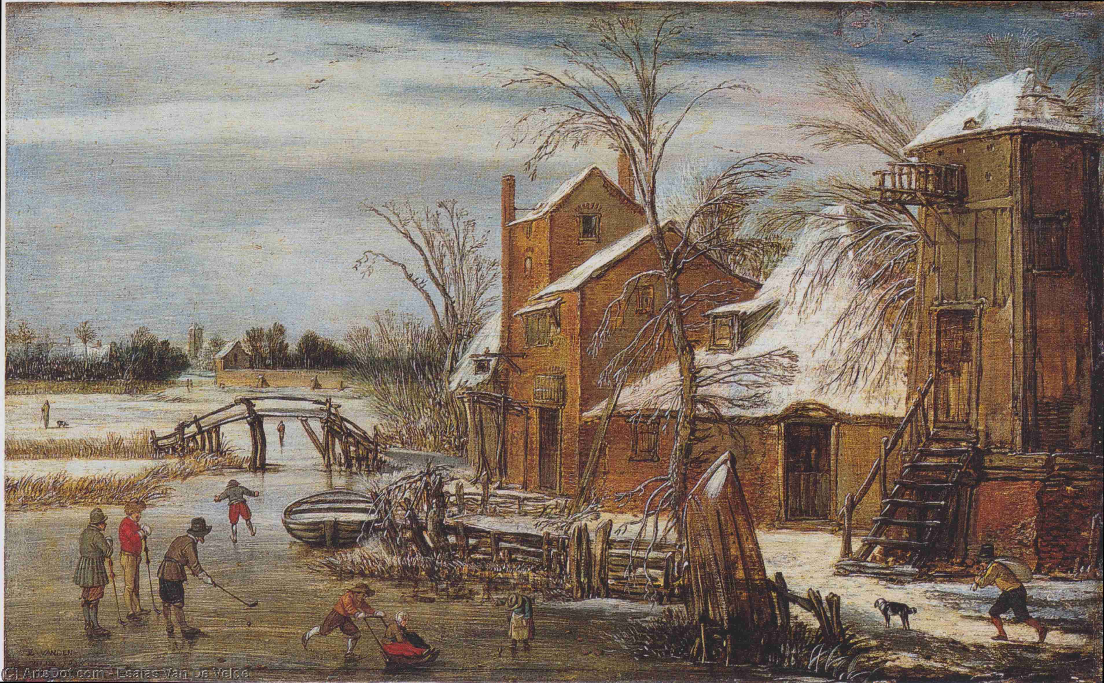 WikiOO.org - Encyclopedia of Fine Arts - Maľba, Artwork Esaias Van De Velde - Winter scene with skaters