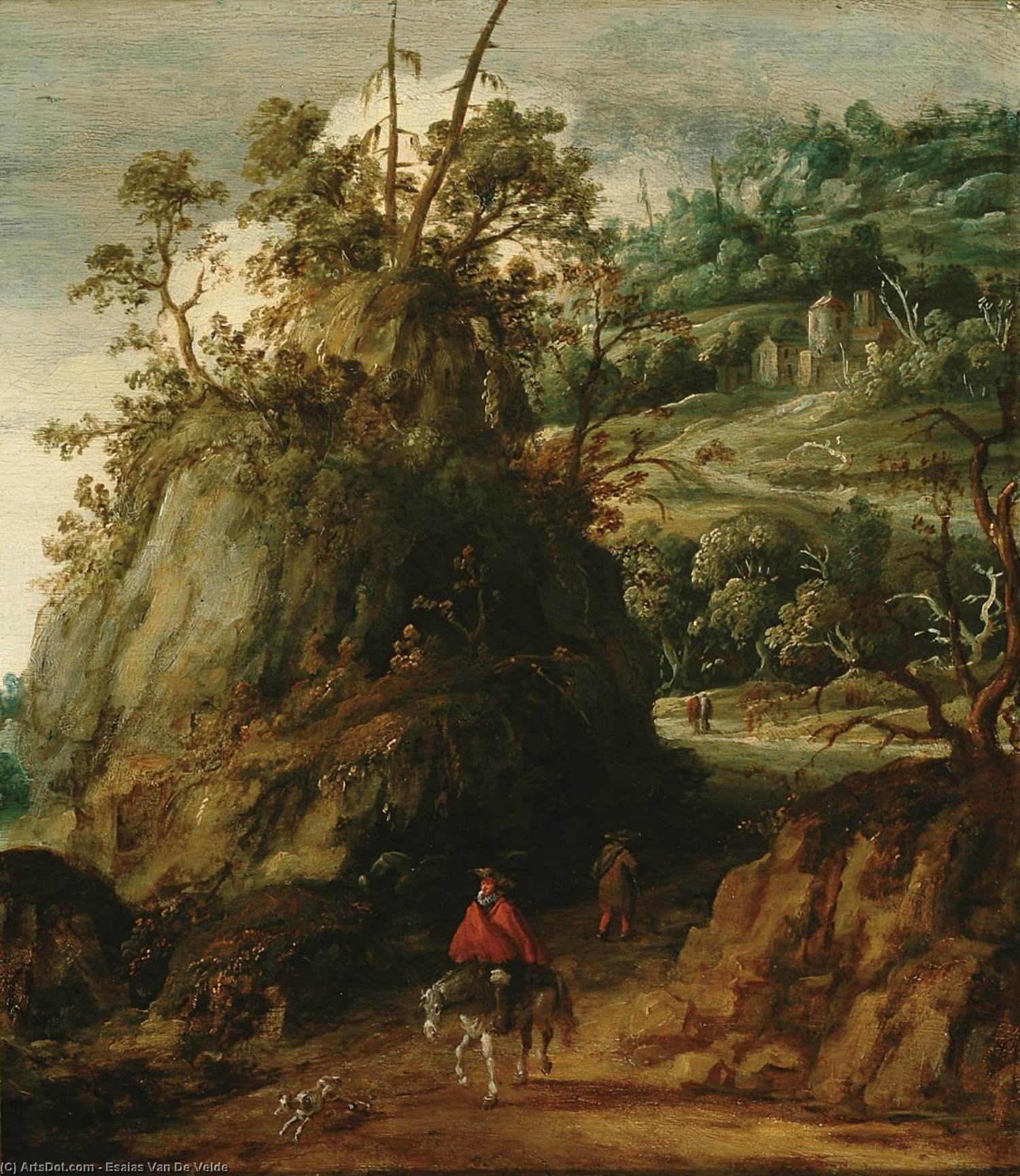 WikiOO.org - Encyclopedia of Fine Arts - Lukisan, Artwork Esaias Van De Velde - Mountainous landscape with traveller