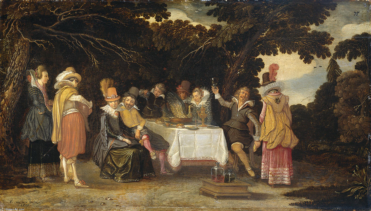 WikiOO.org - Güzel Sanatlar Ansiklopedisi - Resim, Resimler Esaias Van De Velde - Elegant company dining in the open air