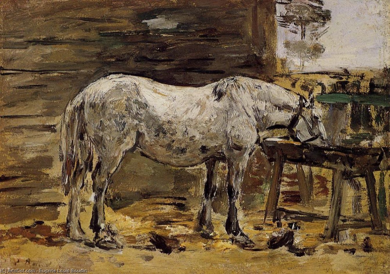 WikiOO.org - Encyclopedia of Fine Arts - Schilderen, Artwork Eugène Louis Boudin - A Horse Drinking