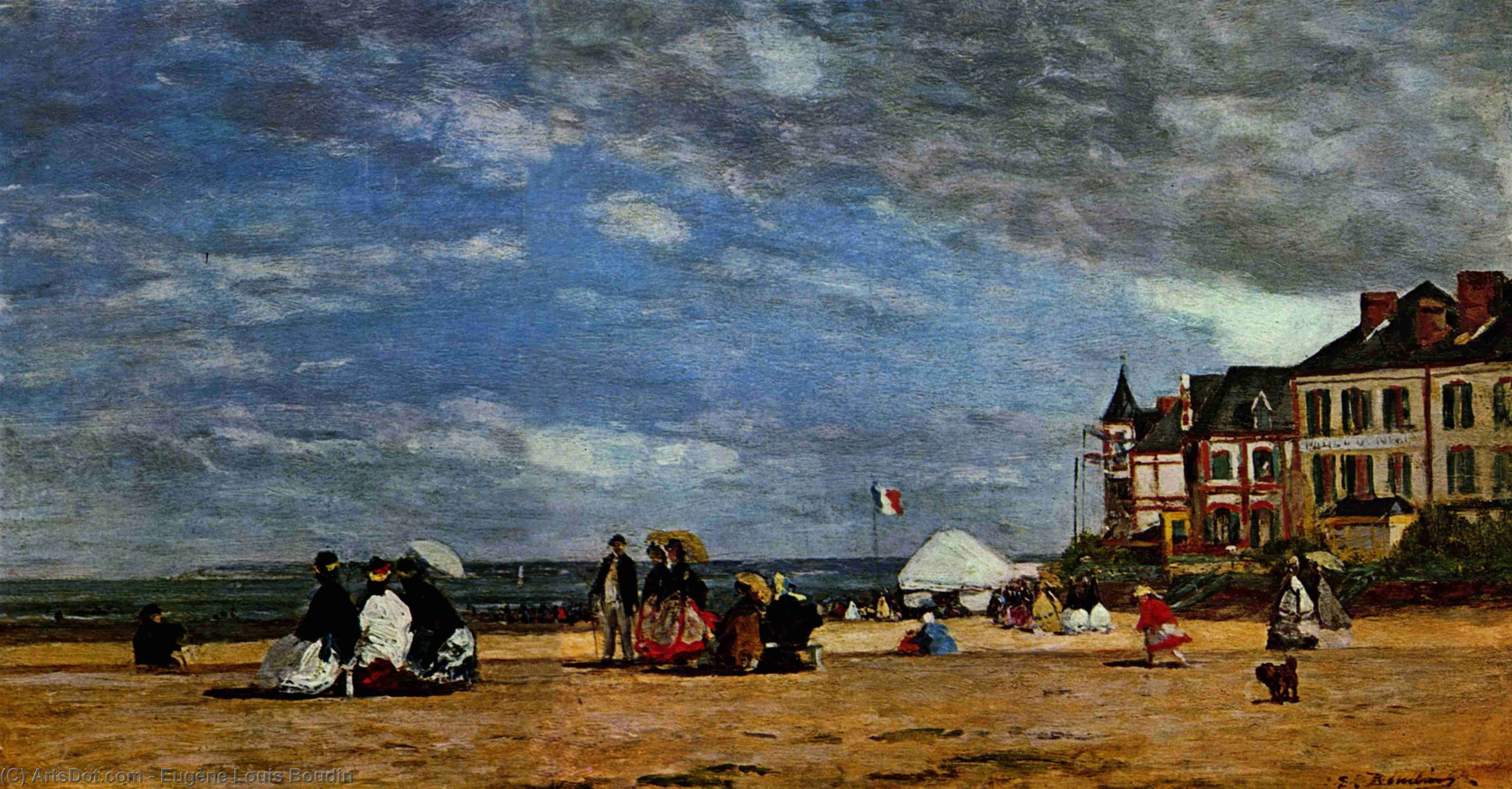 Wikioo.org - The Encyclopedia of Fine Arts - Painting, Artwork by Eugène Louis Boudin - The beach at Trouville