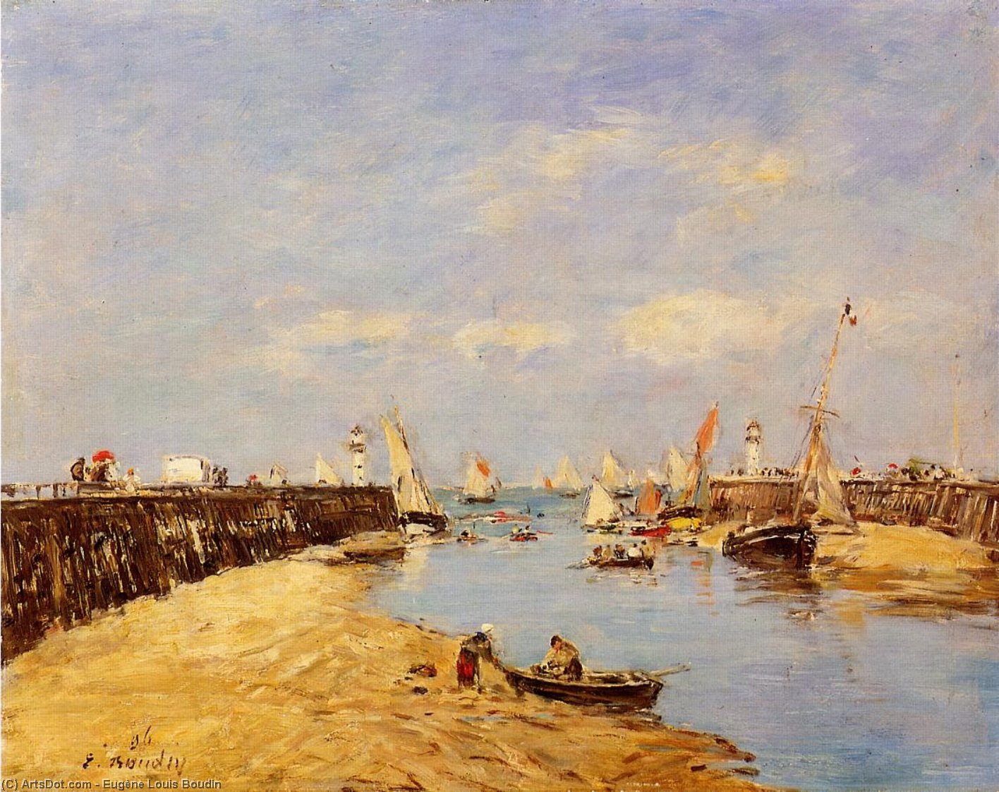 Wikioo.org - The Encyclopedia of Fine Arts - Painting, Artwork by Eugène Louis Boudin - Trouville, the Jetty and the Basin