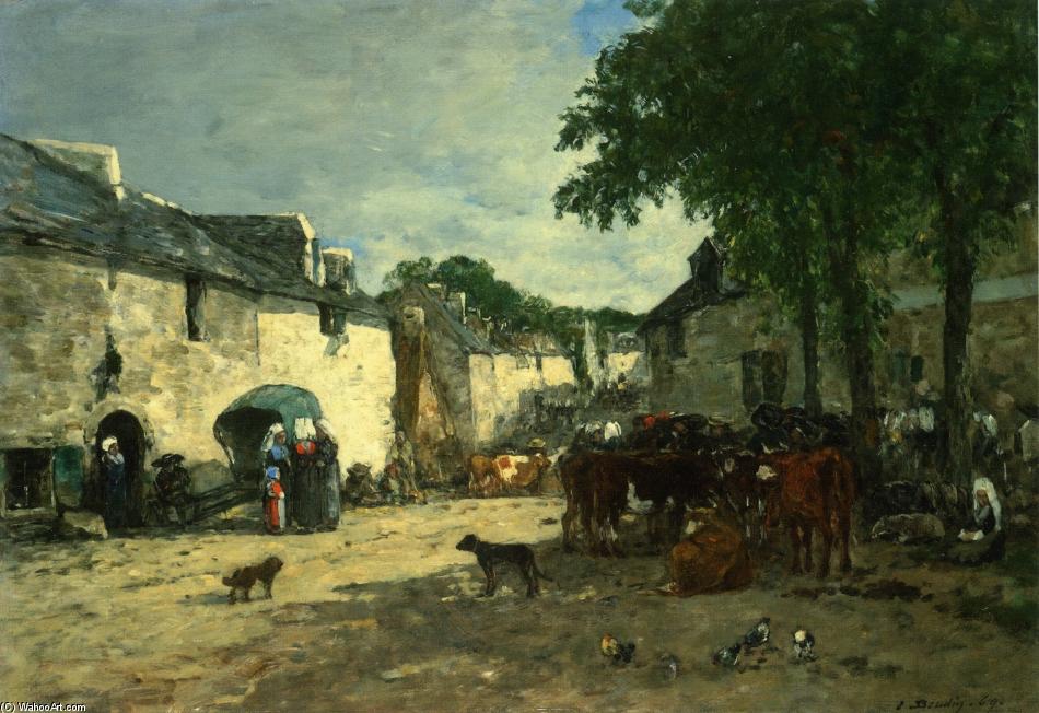 Wikioo.org – L'Encyclopédie des Beaux Arts - Peinture, Oeuvre de Eugène Louis Boudin - Marché aux bestiaux à Daoulas Bretagne
