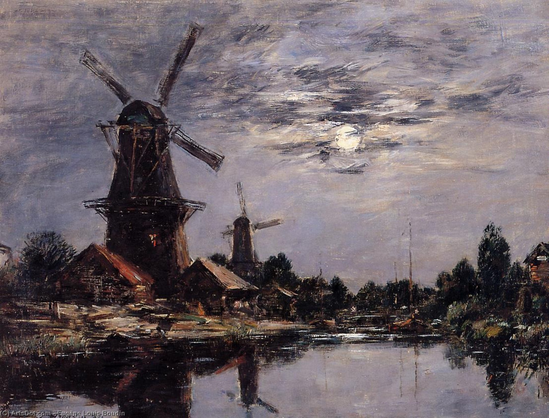 WikiOO.org - Encyclopedia of Fine Arts - Schilderen, Artwork Eugène Louis Boudin - Dutch Windmills