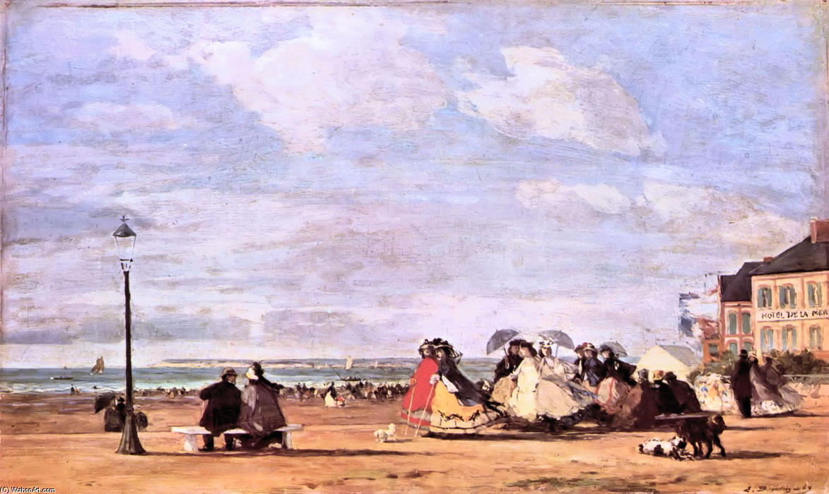 Wikioo.org - The Encyclopedia of Fine Arts - Painting, Artwork by Eugène Louis Boudin - Empress Eugenie on the beach at Trouville