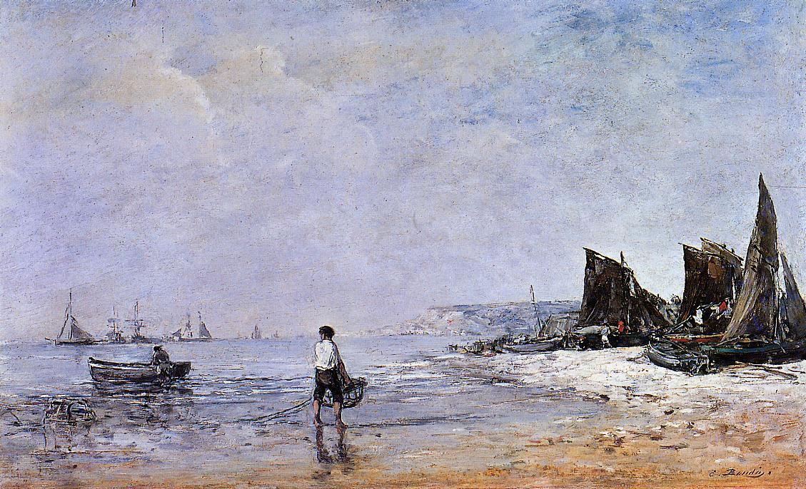 Wikioo.org - The Encyclopedia of Fine Arts - Painting, Artwork by Eugène Louis Boudin - The Fisherman, Low Tide