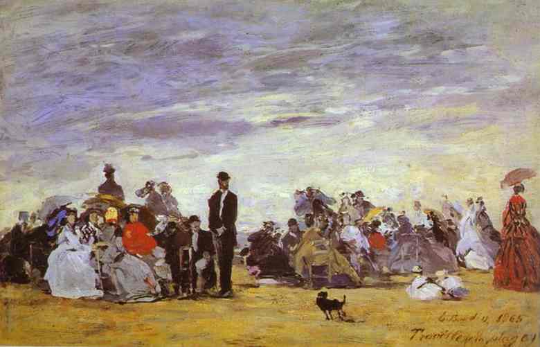 Wikioo.org - The Encyclopedia of Fine Arts - Painting, Artwork by Eugène Louis Boudin - Beach at Trouville