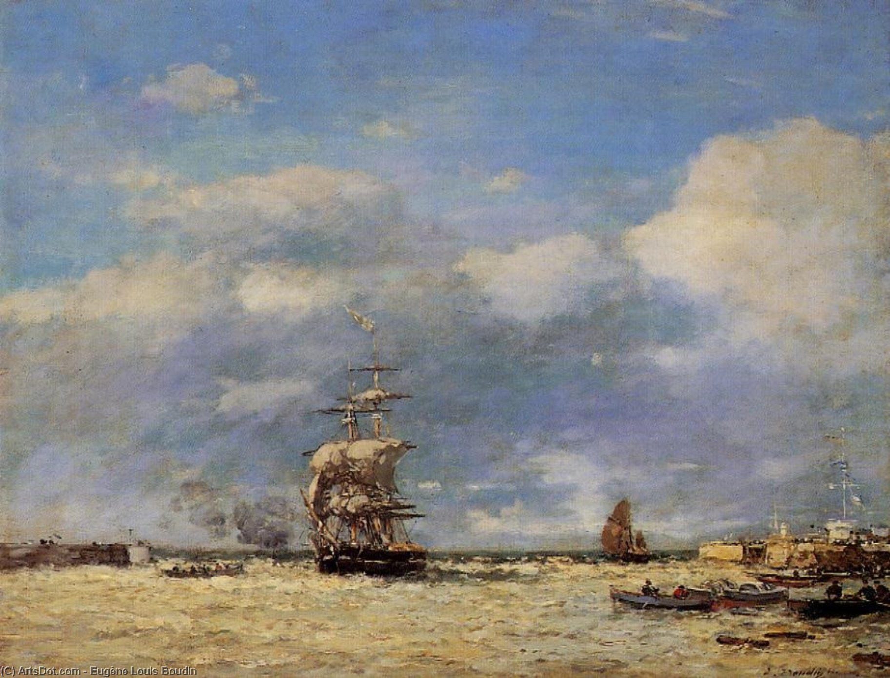 Wikioo.org - The Encyclopedia of Fine Arts - Painting, Artwork by Eugène Louis Boudin - Entrance to Port of Havre