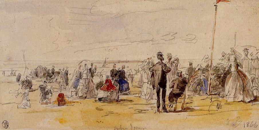 Wikioo.org - The Encyclopedia of Fine Arts - Painting, Artwork by Eugène Louis Boudin - Beach Scene at Trouville