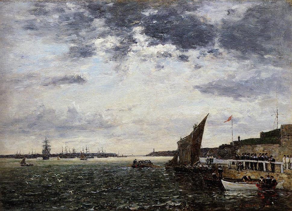 Wikioo.org - The Encyclopedia of Fine Arts - Painting, Artwork by Eugène Louis Boudin - Marines Landing in Brest Harbor