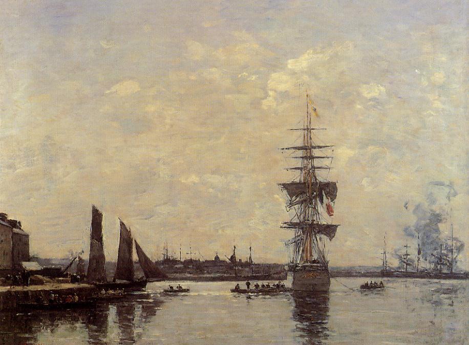 WikiOO.org - Güzel Sanatlar Ansiklopedisi - Resim, Resimler Eugène Louis Boudin - Sailing Boats at Quay