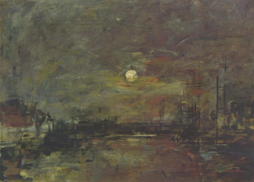 Wikioo.org – L'Encyclopédie des Beaux Arts - Peinture, Oeuvre de Eugène Louis Boudin - Crépuscule sur le port du havre